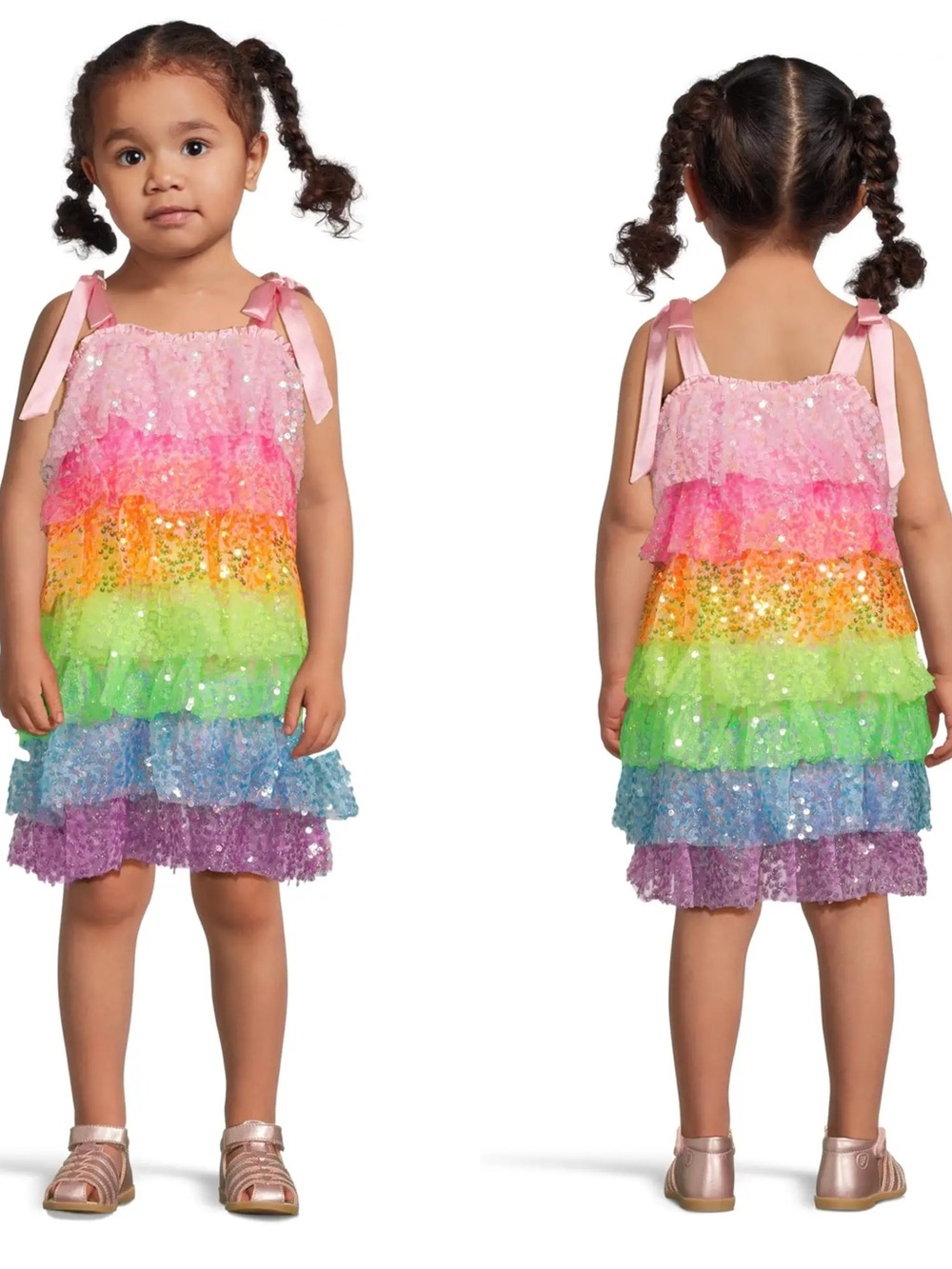 Lola + The Boys Rainbow Sequin Ruffle Tiered Dress. Size 8